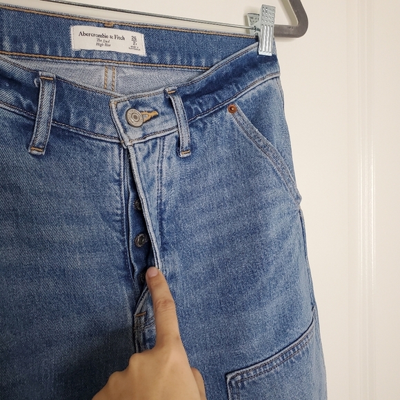 Abercrombie & Fitch Blue Dad High Rise Carpenter Straight Leg Jeans - Picture 7 of 12